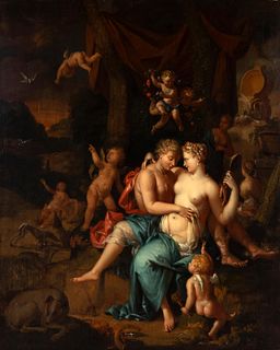WILLEM VAN MIERIS (Northern Netherlands., 1662-1747). "Venus and Adonis". Oil on oak panel.