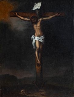 Circle of BARTOLOMÉ ESTEBAN MURILLO (Seville, 1617 - Cadiz, 1682)
"Christ Crucified".
Oil on canvas.
Period frame.