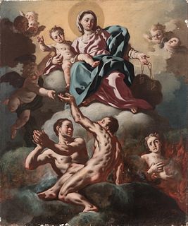 Attributed to FRANCESO SOLIMENA (Italy, 1657 - 1747).
"Madonna of the Rosary".
Oil on canvas. Re-lined