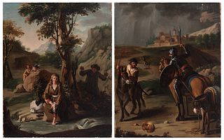 ZACARÍAS GONZÁLEZ VELÁZQUEZ (Madrid, 1763 - 1863).
"Pair of scenes from Don Quixote".
Oil on canvas.