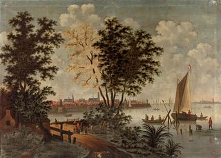 Dutch school of the 17th century.
"View of Amsterdam".
Oil on canvas.