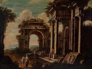 Italian school of the late seventeenth century. Circle of ASCANIO LUCIANI (Naples, 1621 - 1706).
"Capriccio of ancient ruins".
Oil on canvas.