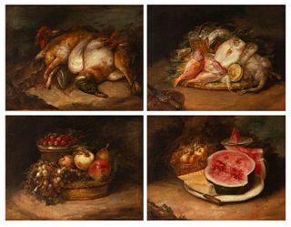 Spanish school, c.1830.
Still lifes.
Four oils on canvas.