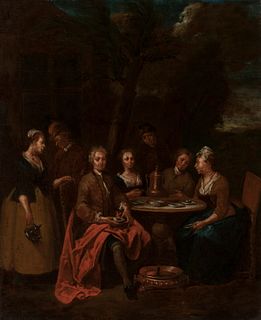 English or Dutch school; around 1730.
"Country lunch".
Oil on canvas. Reengineered.