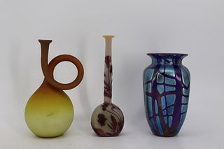 Loetz, Galle & Unsigned Cameo Glass Vases.