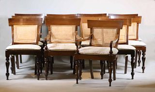 Twelve Mahogany Caned Seat and Back Dining Chairs