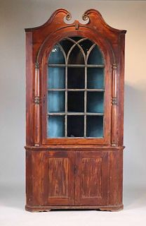 Federal Stained Pine Two Part Corner Cupboard