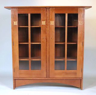 Stickley Inlaid Cherrywood Bookcase Cabinet