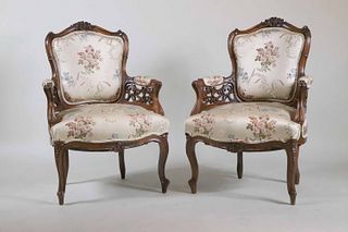Pair of Louis XV Style Mahogany Fauteuils