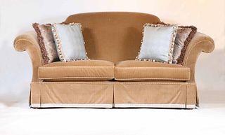 Century Furniture Brown Velvet Upholstered Sofa