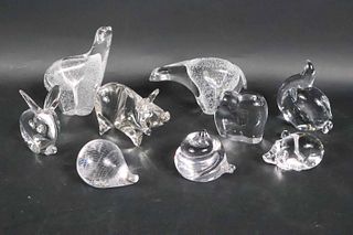 Nine Glass and Crystal Animal Figurines