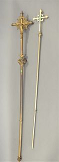 Two Ceremonial Brass Crucifixes, height 72 and 86 inches.