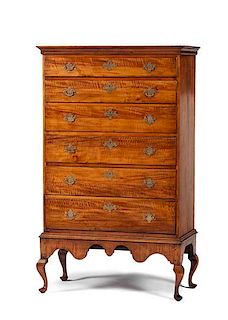 New England Tiger Maple Tall Chest-on-Frame 