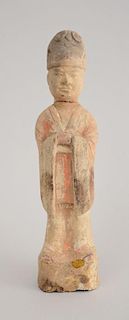 HAN STYLE POLYCHROME POTTERY FIGURE OF AN OFFICIAL