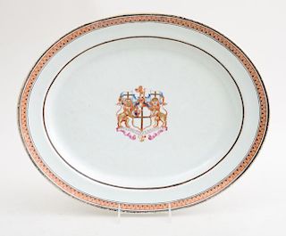 CHINESE EXPORT ARMORIAL FAMILLE ROSE PORCELAIN OVAL PLATTER