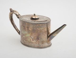 GEORGE III ENGRAVED SILVER OVAL TEAPOT