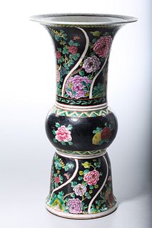 Chinese Black Ground Porcelain Gu-Form Vase