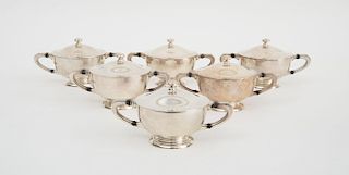 SET OF SIX ENGLISH SILVER TWO-HANDLED CUPS AND COVERS