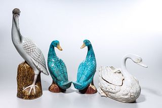 Group of Four Chinese Glazed Porcelain Birds