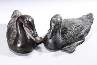 Two Chinese Bronze Ducks