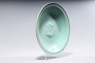 Chinese Green Glazed Porcelain Double Fish Charger