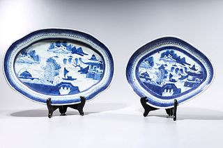 Two Chinese Blue and White Porcelain Platters