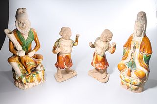 Four Chinese Sancai-Style Glazed Pottery Figures
