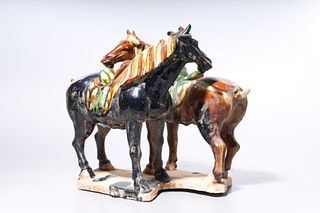 Chinese Sancai-Style Glazed Pottery Horse Group