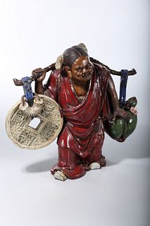 Chinese Glazed Ceramic Yoke Bearer Figure
