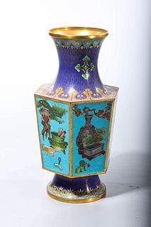Chinese Cloisonne Enamel Hexagonal Vase