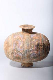Chinese Han-Style Painted Pottery Cocoon Vase
