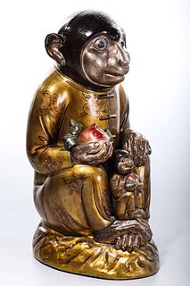 Chinese Gilt and Painted Porcelain Monkey