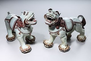Two Chinese Glazed Porcelain Lions