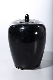 Chinese Black Glazed Porcelain Covered Jar