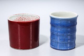 Two Chinese Glazed Porecelain Brush Pots
