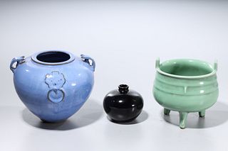 Group of Three Chinese Monochrome Glazed Porcelains