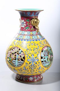 Chinese Enameled Porcelain Cylinder Vase