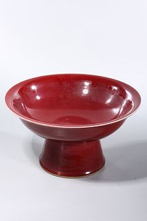 Large Chinese Oxblood Porcelain Stem Bowl