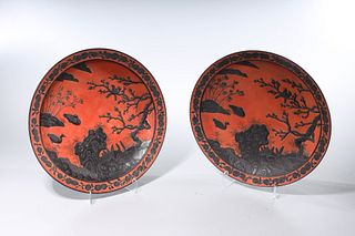 Two Chinese Red Ground Porcelain Chargers