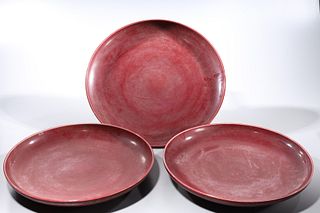 Group of Three Chinese Oxblood Porcelain Chargers