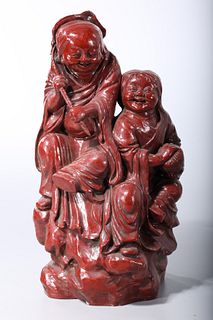 Chinese Red Glazed Ceramic Figure Group