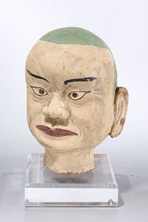 Chinese Painted Stone Head of a Monk