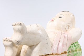 Chinese Carved Wood Figure of a Child