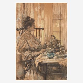 Alice Barber Stephens (American, 1858-1932) Lady with Teapot