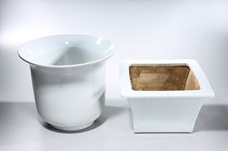 Two Chinese White Glazed Porcelain Planters