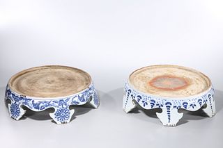 Two Chinese Blue and White Porcelain Stands