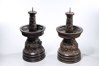 Two Chinese Bronze Candlesticks