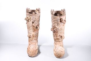 Pair Chinese Archaistic Stone Tomb Figure Boots