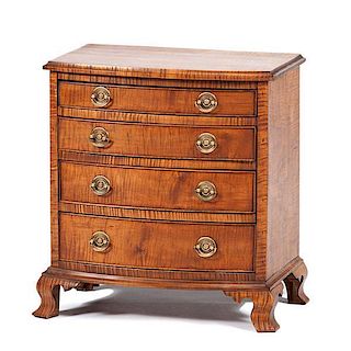 Miniature Chippendale-style Tiger Maple Chest of Drawers 