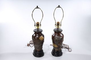 Pair Japanese Meiji Period Mixed-Metal Lamps